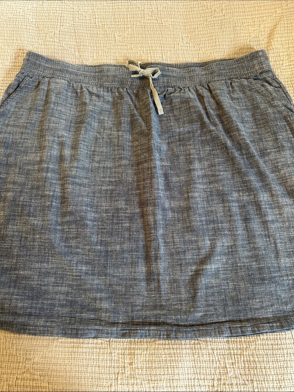 Allen Allen Chambray Blue Drawstring knee length Skirt